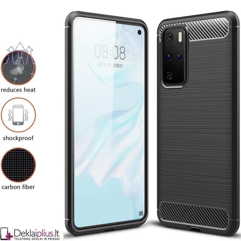 Carbon guminis dėklas - juodas (Huawei P40 PRO) Carbon guminis dėklas - juodas (Huawei P40 PRO)
